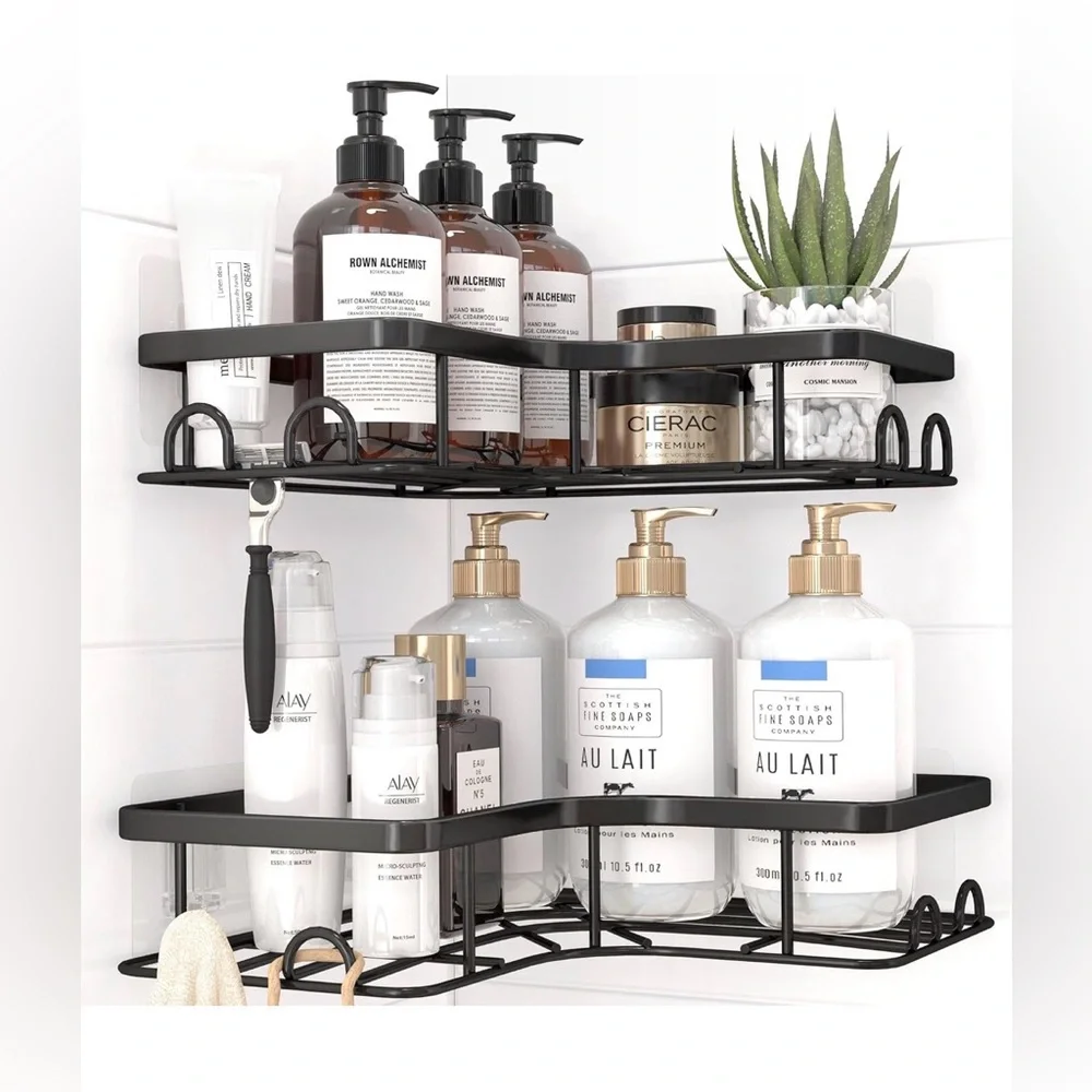 Stainless Steel Corner Shower Caddy 2 Pack Black Medium No Drilling